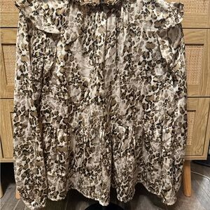 Main Strip Leopard Print Ruffle Collar Blouse in Cream and Brown